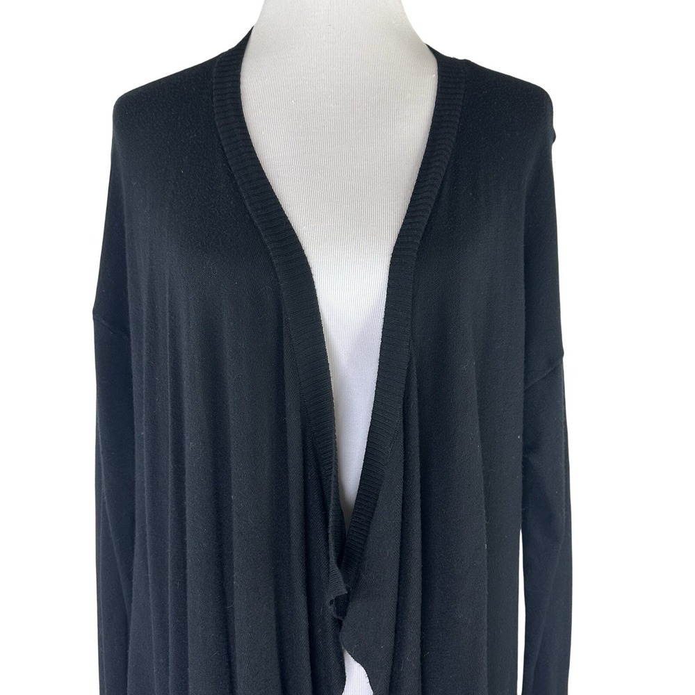 Chico's‎ Long Sleeve Open Front Waterfall Cardigan Sweater Slits Black Women's 2 - Picture 3 of 10